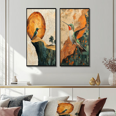 Colibri dans la forêt, forêt, quête I - animaux, impressions sur toile 2 panneaux