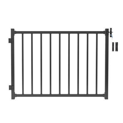 W.4Ft X H.36In Aluminum Deck Gate Outdoor, Cuttable Porch Gate Kit With Latch And Auto-Closing Hinge, Texture Black Outdoor Gate For Deck Railing Patios, Porch, Garden