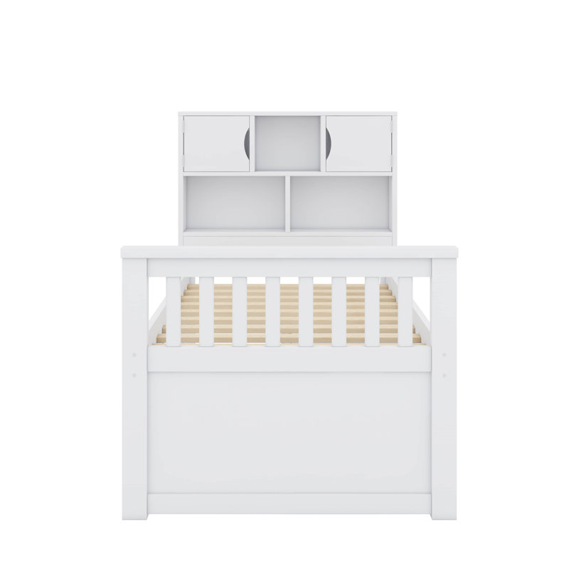 Lit plateforme simple avec bibliothèques et tablettes, Blanc