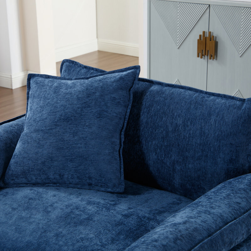 Ensemble de fauteuil d'appoint et repose-pieds avec revêtement en chenille, Tissu bleu