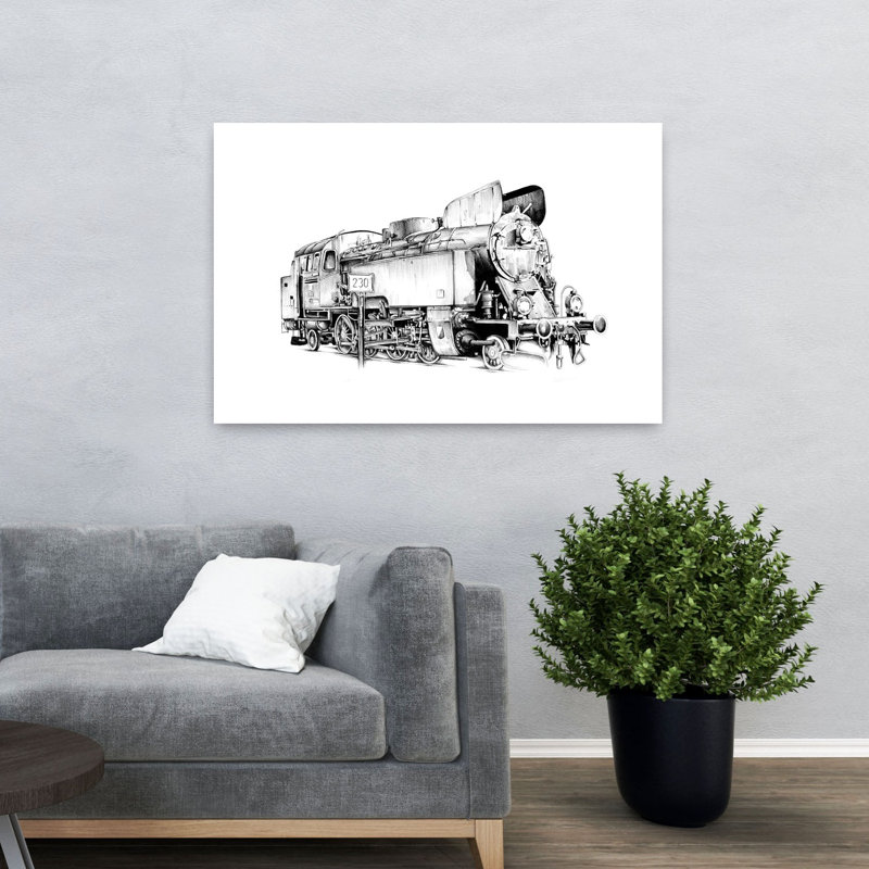 Illustration détaillée d'un train à vapeur - Affiche murale de style industriel rétro, H 32 po x l 48 po