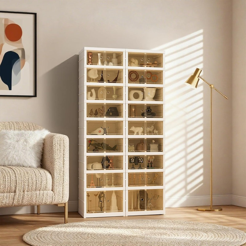 Rangement à chaussures pliable avec portes magnétiques transparentes et roulettes – Étagère à chaussures empilable à plusieurs niveaux pour garde-robe et maison