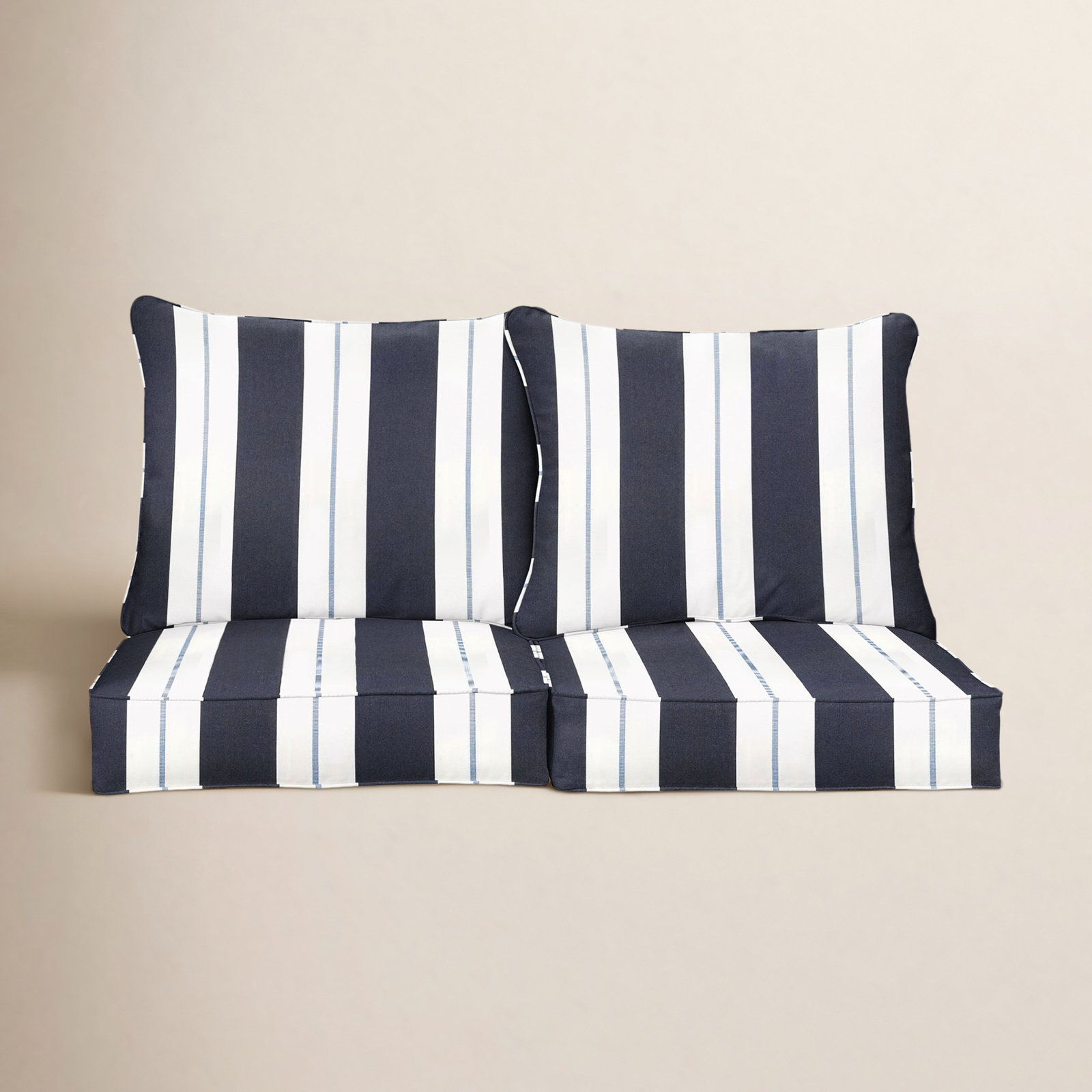 Deana Outdoor Sunbrella Seat/Back Cushion, 29" W x 27" D, Navy Stripe Sunbrella®