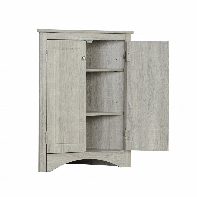 Armoire de rangement triangulaire pour salle de bain avec tablettes réglables, armoire de plancher autoportante, Gris clair