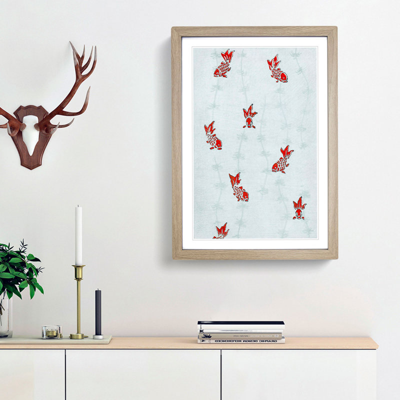 Goldfish by Watanabe Seitei - Picture Frame Painting Print, 48cm H x 36cm W x 2cm D, Oak Framed