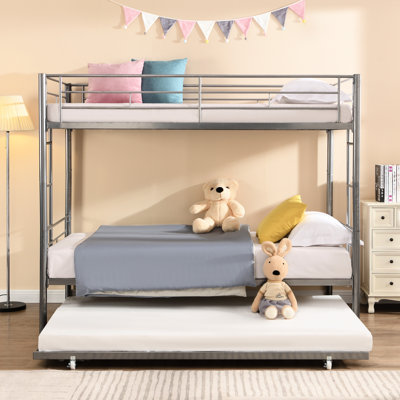 Modern Silver Metal Bunk Bed With Trundle - Frame Material Trundle, Easy To Put Together