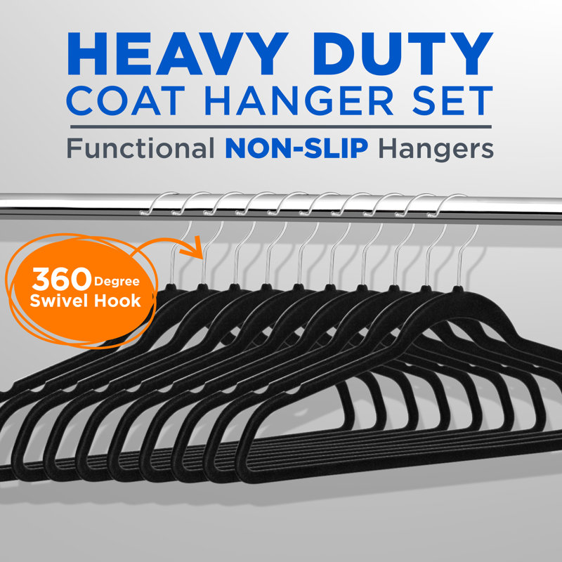 Black Velvet Non-Slip Heavy Duty Hangers with Metal Hooks, 50-Pack