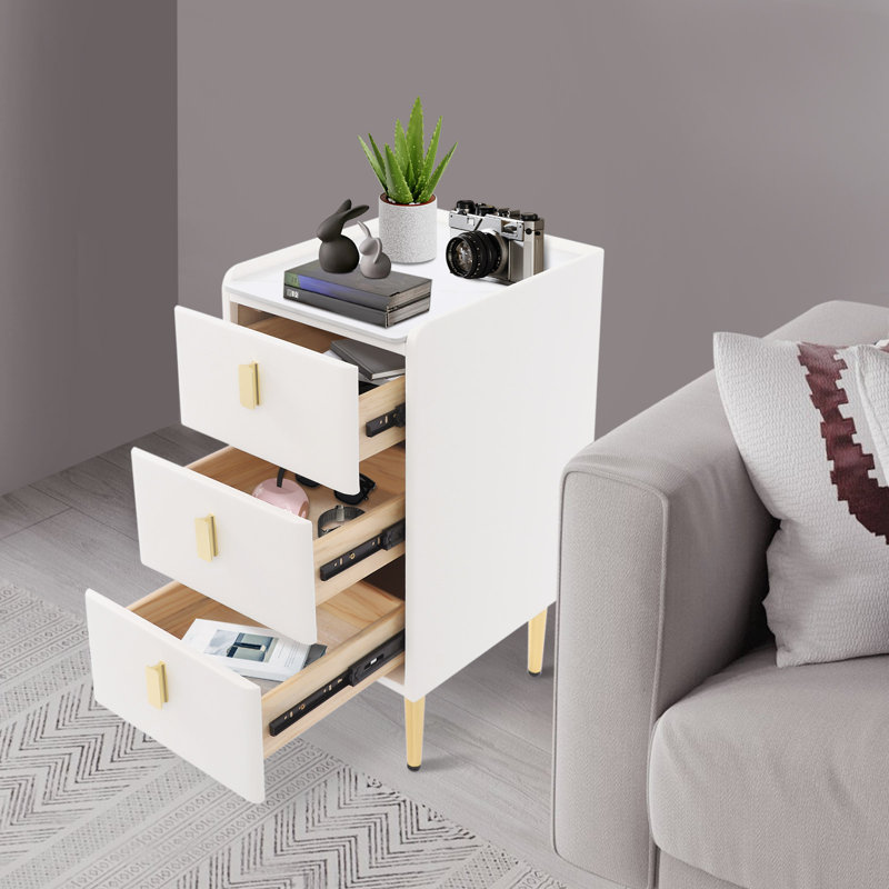 Bedside Table Narrow Nightstand Narrow Side Table With 3 Drawers For Bedroom, Living Room, Off White