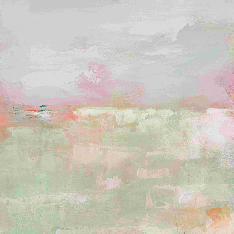 Pêche et sauge, paysage abstrait - peinture sur toile tendue, H 12 po x l 12 po
