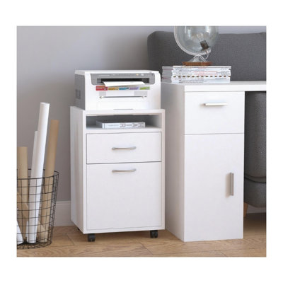 Armoire de rangement mobile en métal blanc avec tiroir et tablette