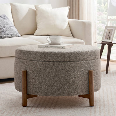 31.7" W Round Boucle Storage Ottoman