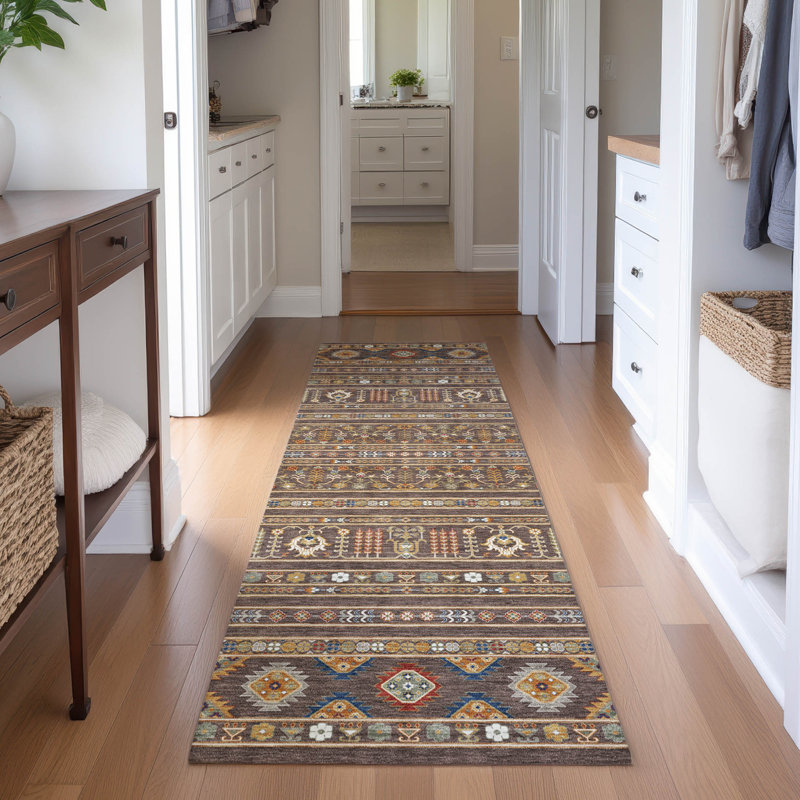 Premium Machine Washable Mayfield AMF2244 Navajo Rug, Chocolate, 2'3" x 7'6" Runner