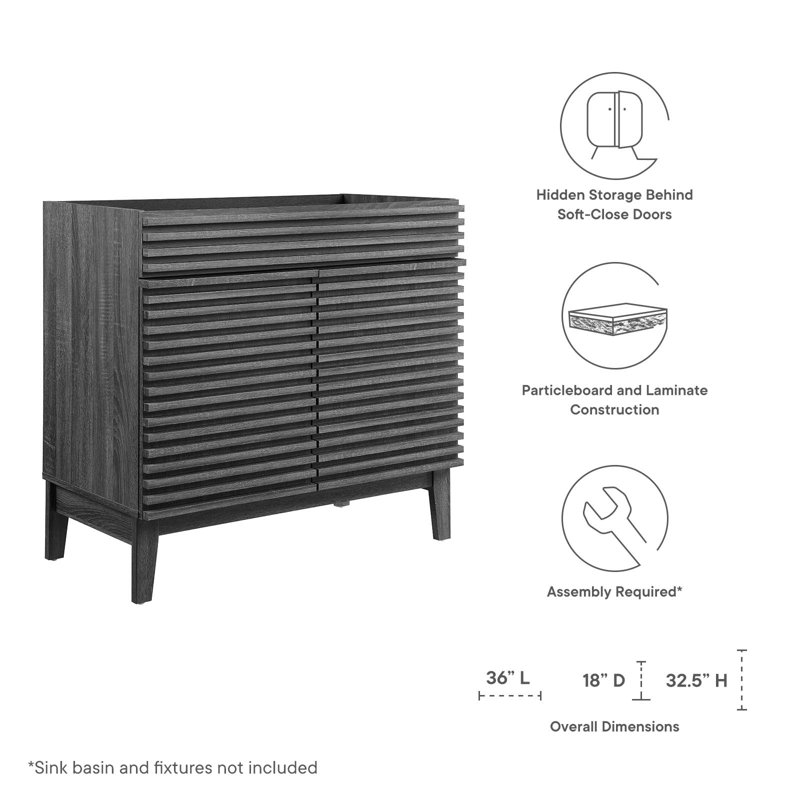 Charcoal 35" MDF and Particleboard Mid-Century Modern Bathroom Vanity