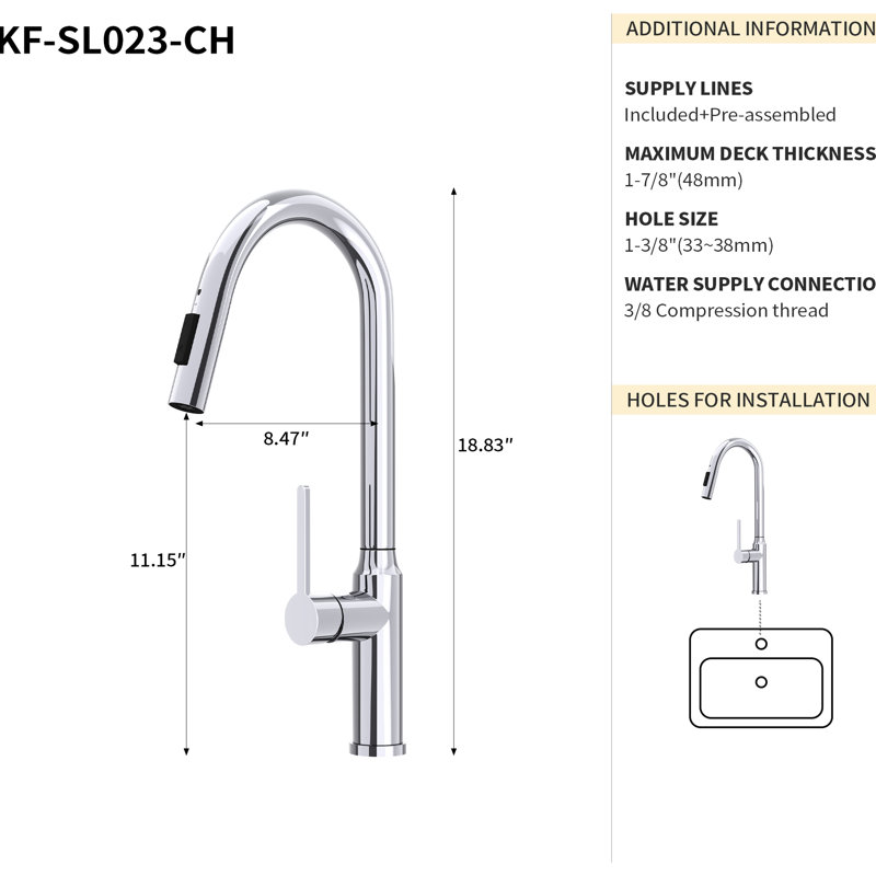 Robinet en nickel brossé - rétractable de 18,82 po pour nickel de cuisine, excellente qualité