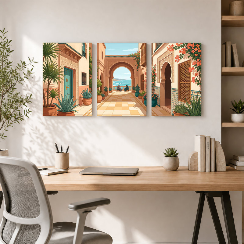Ensemble de 3 toiles méditerranéennes avec vue sur l'océan, 36"H x 24"W x 3pcs