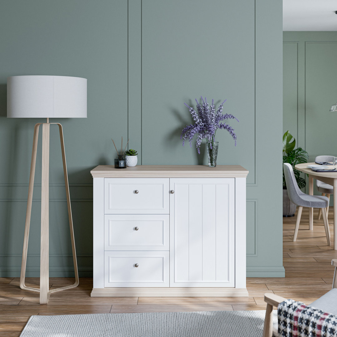 Archimbald Modern cottage style sideboard with 3 drawers and 1 door, engineered wood, /decor, 119.5 cm W x 95.3 cm H x 43.5 cm D