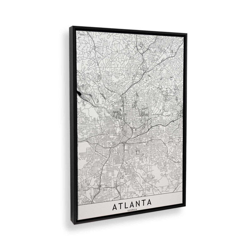 «Atlanta White Map» par Garima Dhawan, reproduction d'art, Noir, Cadre flottant, H 24 po x l 18 po