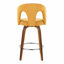 Tabouret de comptoir à hauteur fixe avec pivot en bois de noyer et tissu jaune avec repose-pieds rond en métal chromé - ensemble de 2