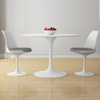 Modholic Tulip 42" Fiberglass Dining Table & Set Of 2 Chairs, Gray