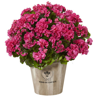 Geranium Silk Flowering Plant in Farmhouse Planter UV Resistant (Indoor/Outdoor)