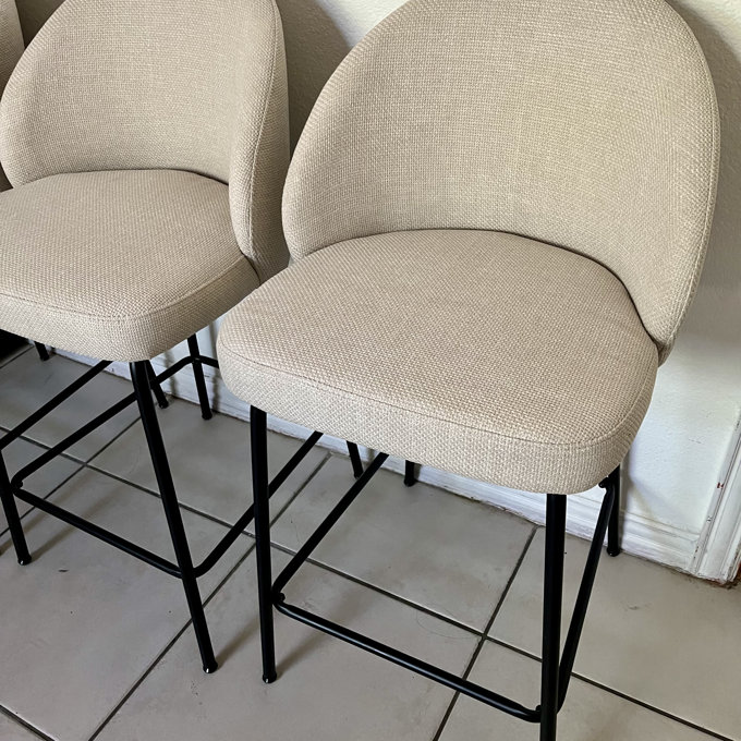 Modern Counter Height Upholstered Bar Stools With Sculptural Curved Back (Set of 3) - Green