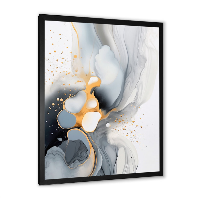 Gris et veines éthérées dorées - impressions sur toile abstraites, H 32 po x l 24 po x P 1 po, Cadre simple noir