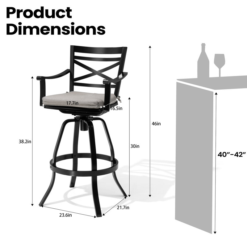 Cattie Swivel Aluminum Outdoor 30'' Bar Stool with Sunbrella Cushion, Gray