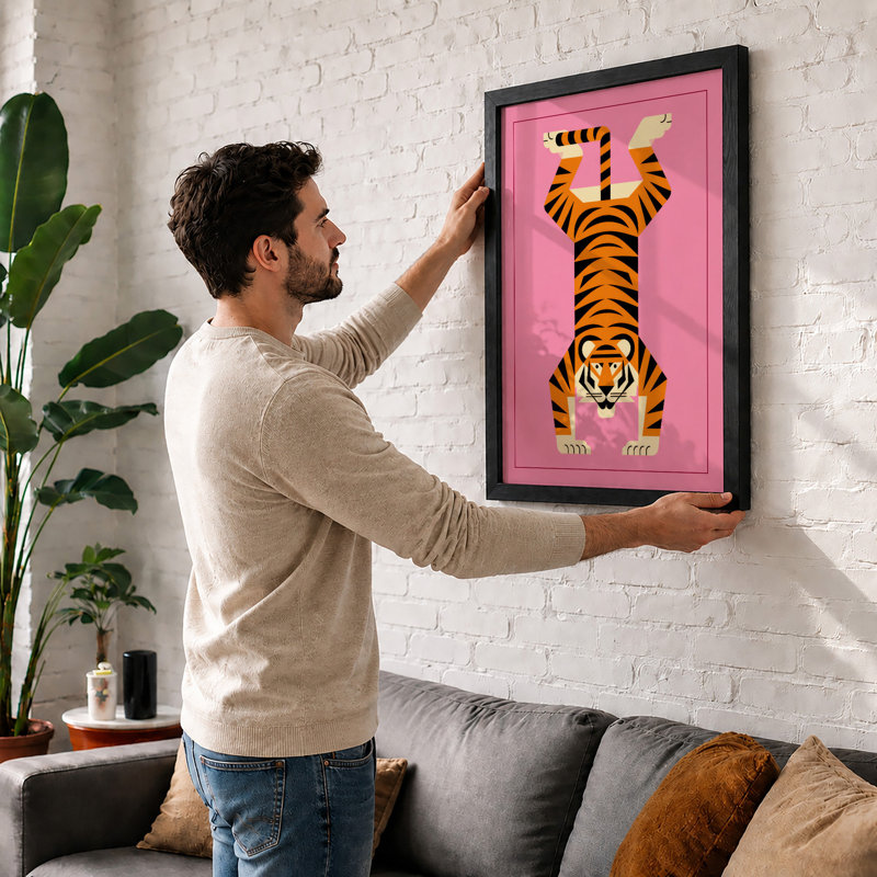 Upside-Down Tiger Modern - Framed Print, Black, A3 - 42.0 x 29.7 cm