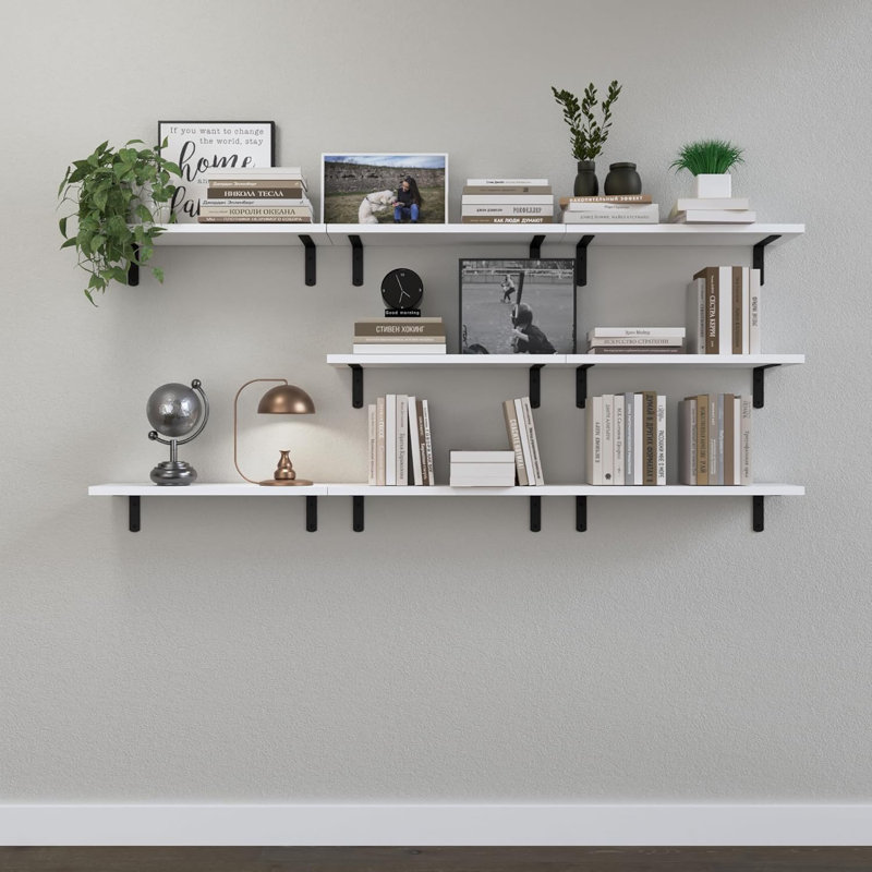 Floating Shelves Set Of 8, Solid Wood Wall Mounted Shelves For Home Decor, Storage And Organization In Living Room, Bedroom, Bathroom Or Kitchen