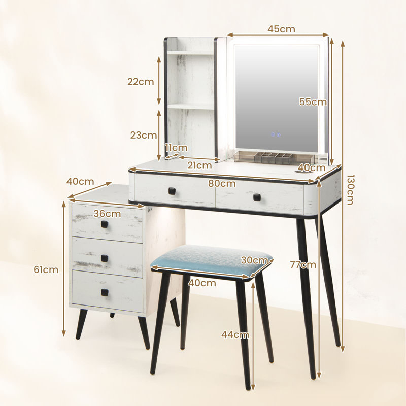 Dressing Table with Mirror, White