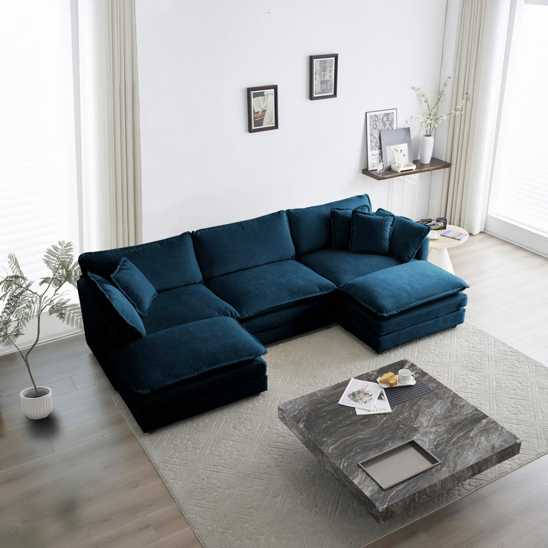 Canapé modulaire en U avec repose-pieds réversible, canapé d'angle convertible 5 places avec 2 repose-pieds, canapé moelleux et minimaliste moderne pour le salon