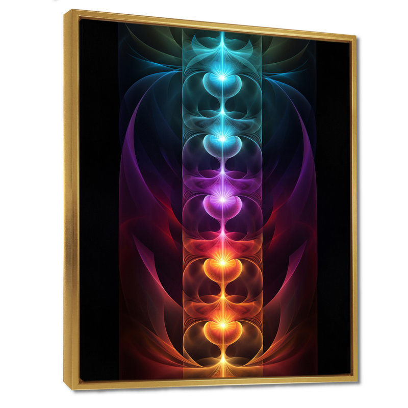 Chakra, premier mouvement méditation - art mural géométrique, Toile avec cadre flottant or, 44" H x 34" W x 1.5" D