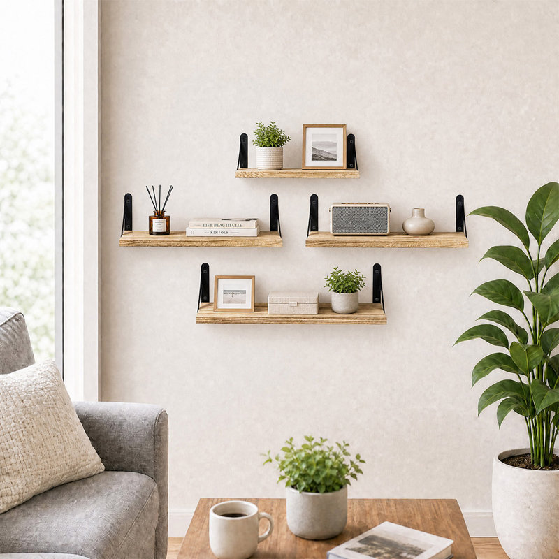 Paulownia Wood, Metal Floating Shelf