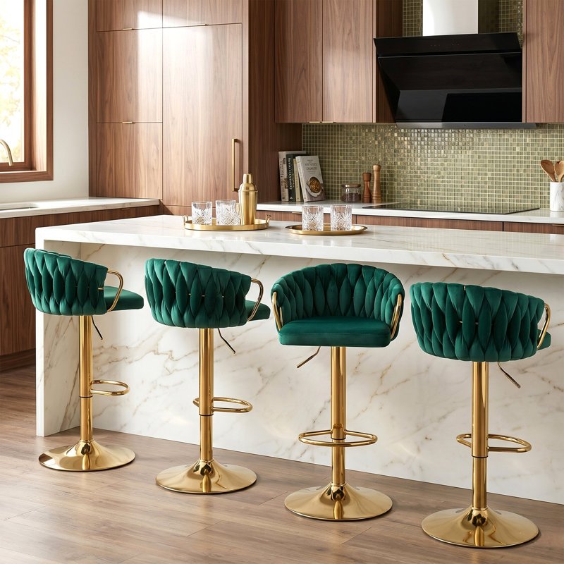 Christal Swivel Upholstered Adjustable Height Counter Stool, Dark Green
