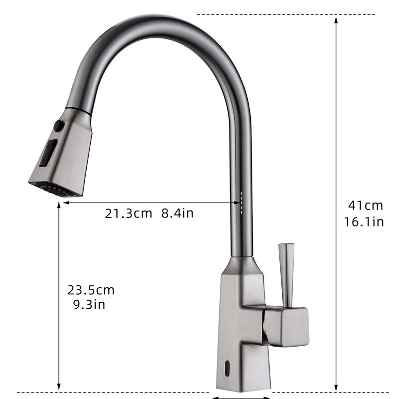 Robinet de cuisine sans contact - Mains automatiques avec poignée rétractable moderne à finition nickel brossé, céramique, capteur de mouvement intelligent, fabrication hygiénique