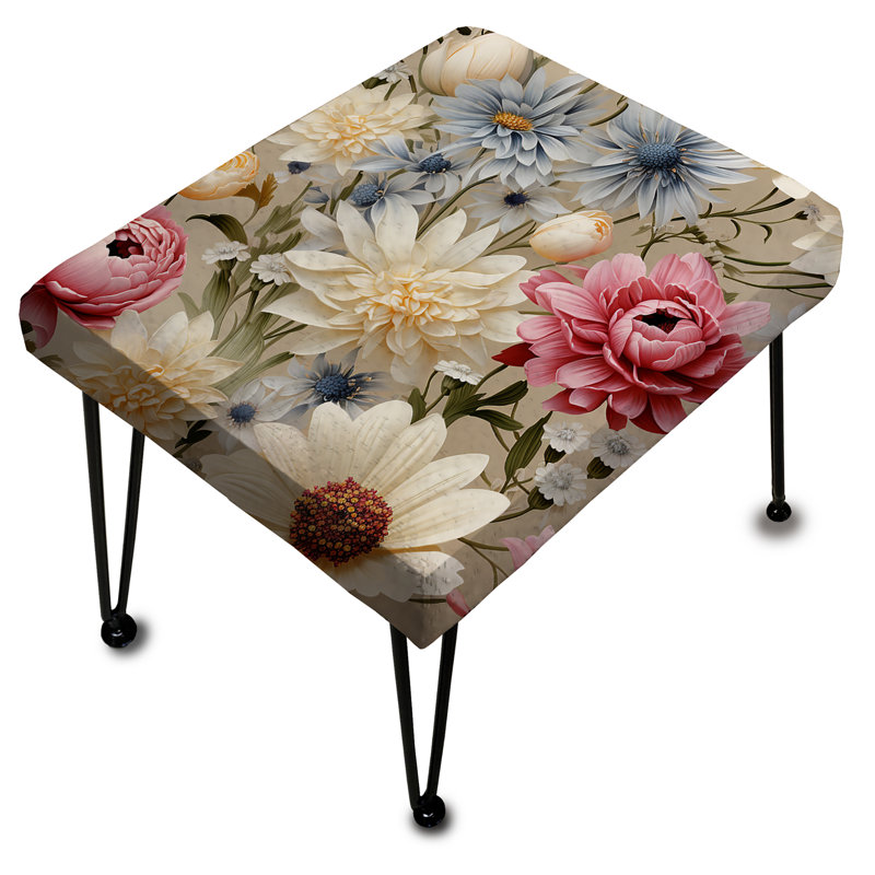 Ivory English Countryside Floral Pattern - Floral Rectangle Ottoman