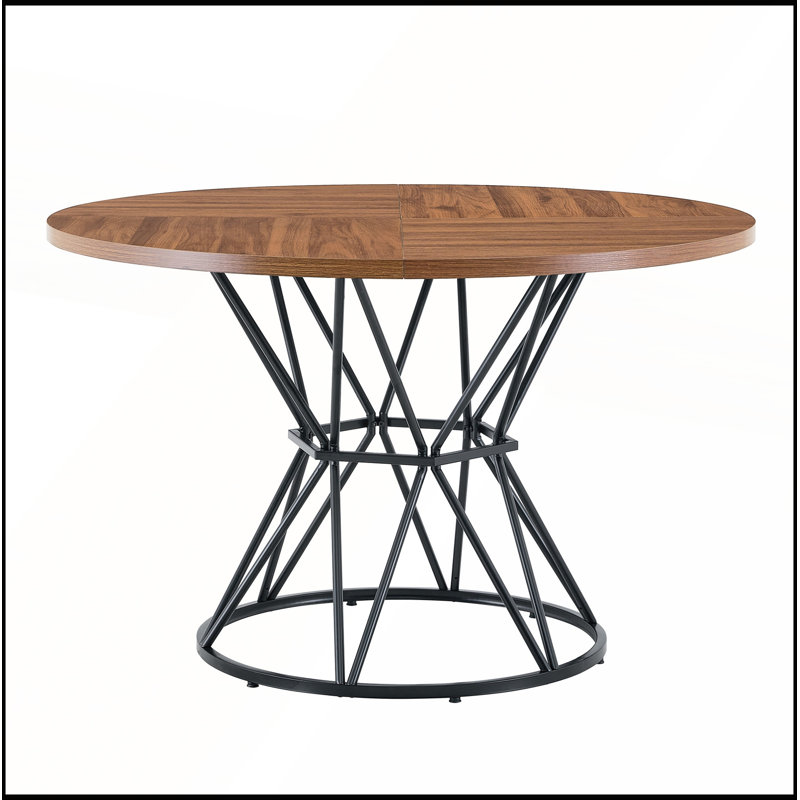 Table de salle à manger circulaire avec 4 plateaux en MDF noyer pour 4 à 6 personnes, Noyer