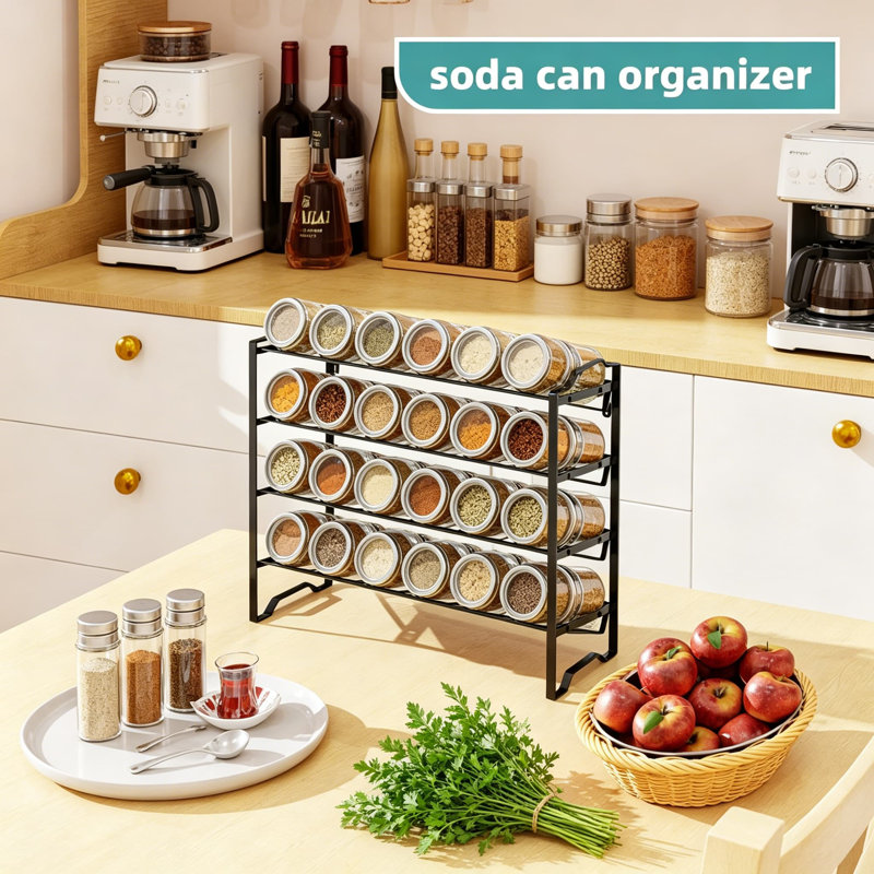Étagère à épices empilable à 4 niveaux avec tablettes inclinées, conception en filet métallique peu encombrant pour comptoir, armoire, garde-manger ou fixation murale