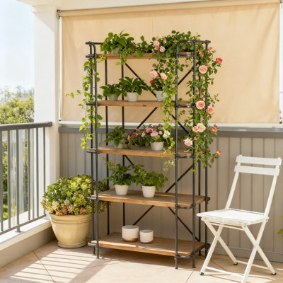 Christopher Knight Home 5-Tier Bookcase, Indoor-Outdoor Iron Shelf Unit With Antique Finish, 17.5"D X 36.5"W X 66.75"H