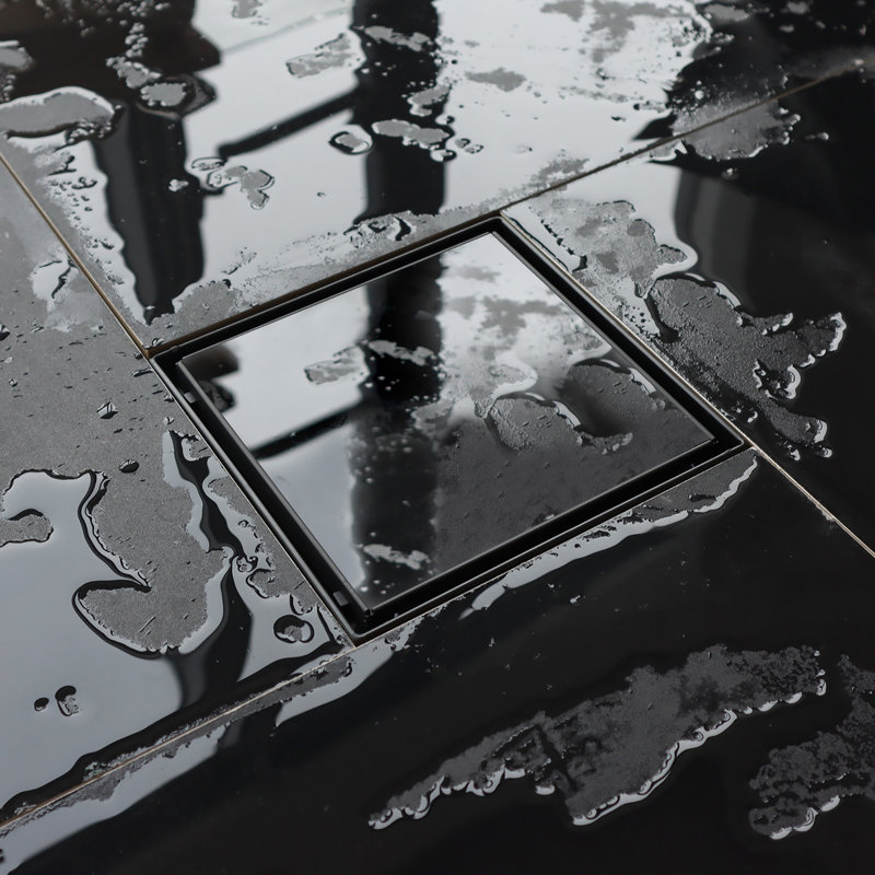 6 In. X 6 In. Stainless Steel Square Shower Drain With Tile-In Pattern Surface, Matte Black