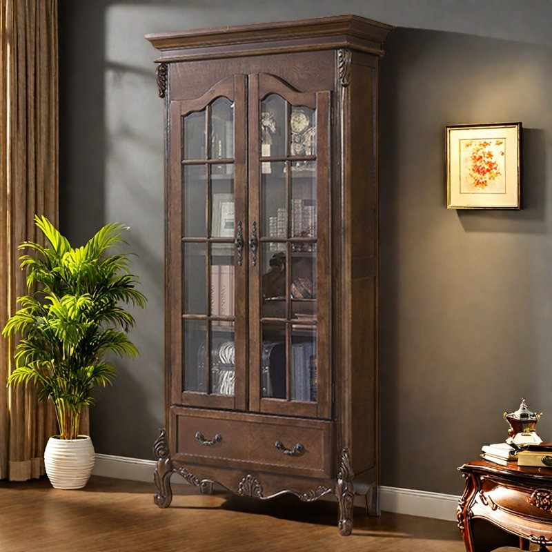 Double door bookcase, (4 Shelves) 78.74"H x 41.34"W x 14.96"D, Dark Brown