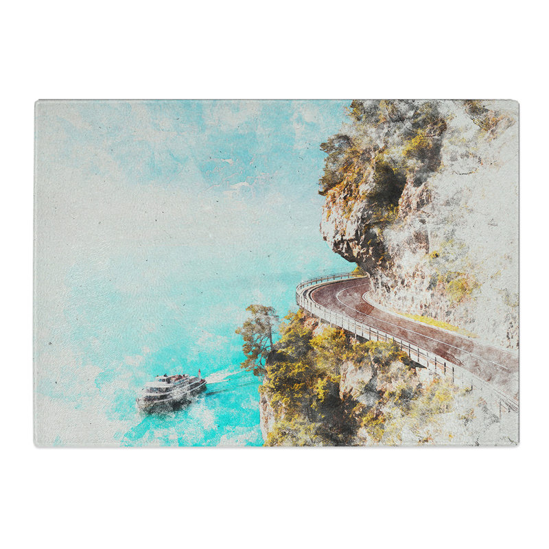 Boat in Switzerland Watercolour Chopping Board, 0.4cm H x 20cm W x 28.5cm L
