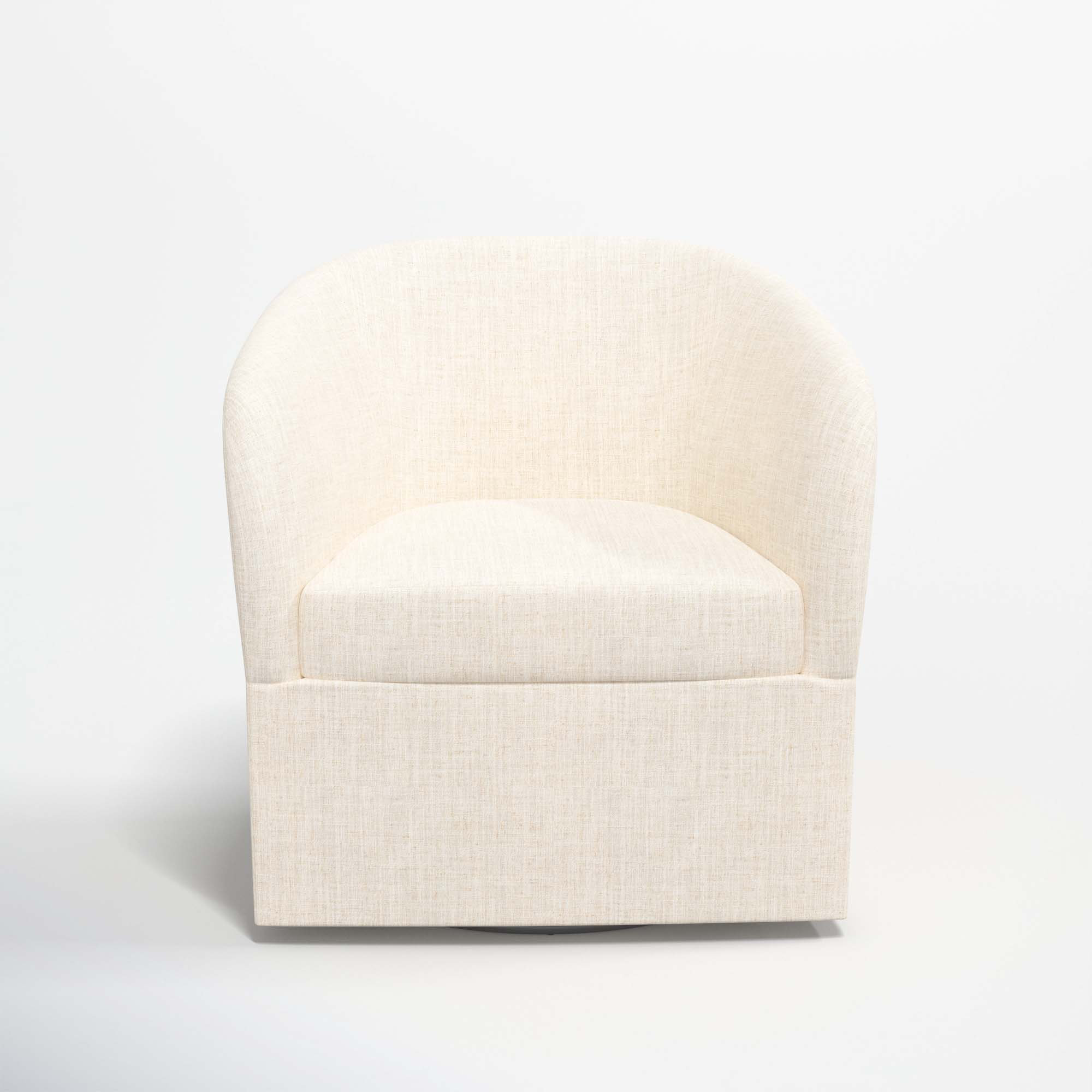 Lesia Upholstered Swivel Barrel Chair, Classic Talc Linen