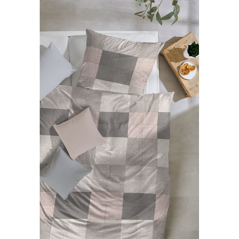 Marlie Cotton 91 TC Duvet Cover Set, Single - 1 Pillowcase (80 x 80 cm), Pink/Grey