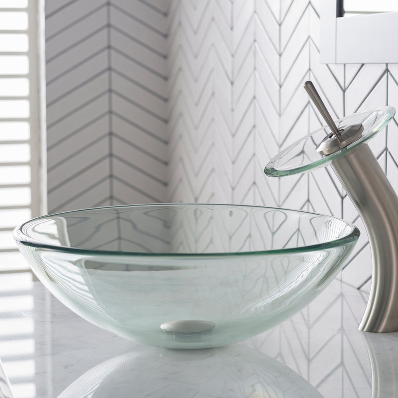 Glass Circular Vessel Bathroom Sink, Clear