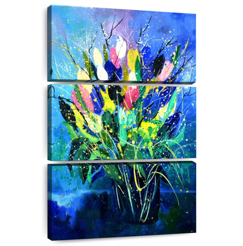 Tulipes sur fond bleu, H 32 po x l 20 po