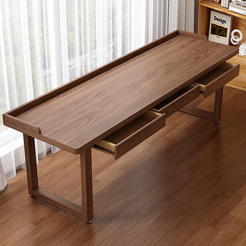Bureau d'écriture rectangulaire à 3 tiroirs en bois massif de couleur châtaignier clair, H 29,53 po x l 86,61 po x P 31,5 po