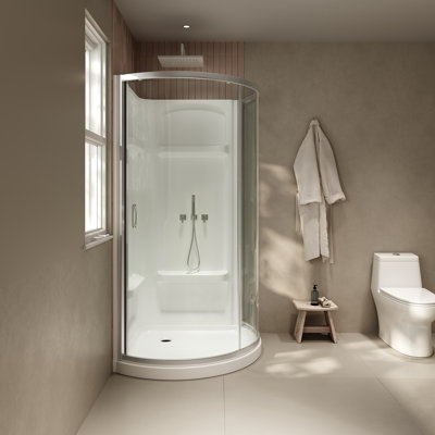 Ensemble de douche en coin en nickel satiné L 40 po x l 40 po x H 72,83 po Breeze, porte coulissante transparente, murs et poêle
