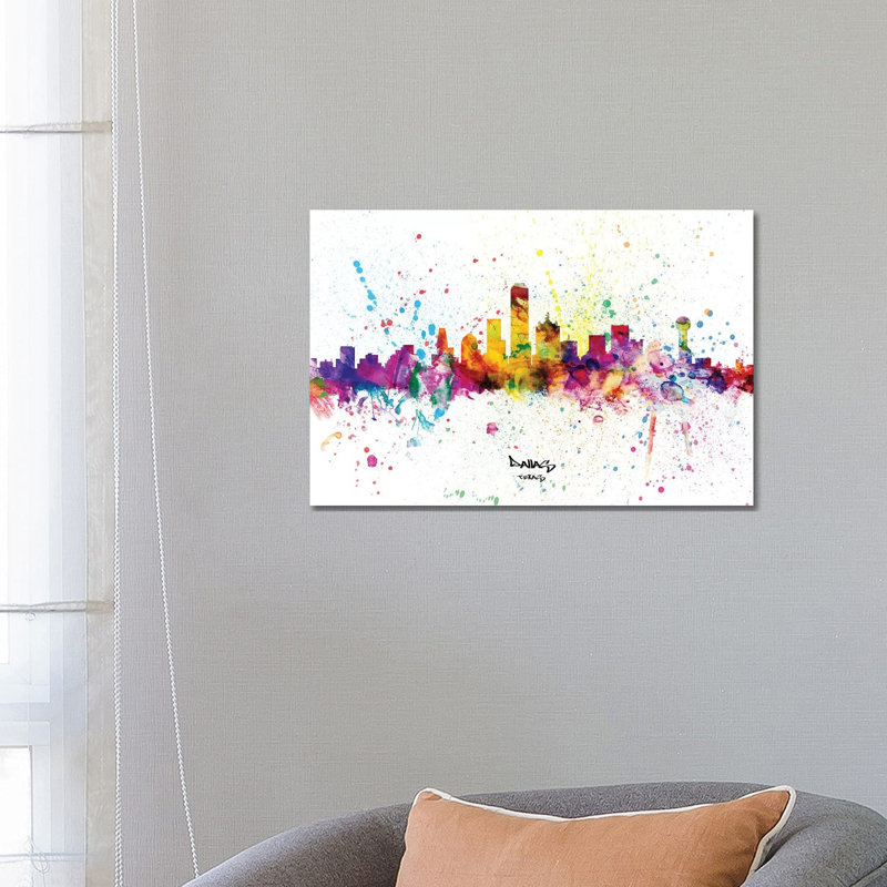 Dallas Texas Skyline Splash by Michael Tompsett - 1 Piece Wrapped Canvas Wall Art, 66.04 cm H x 45.72 cm W x 3.175 cm D