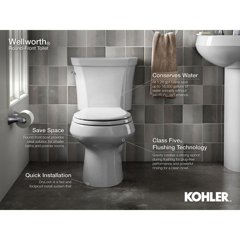 Wellworth® 1.28 GPF Water Efficient Round Two-Piece toilet (Seat Not Included), Black, Left-Hand